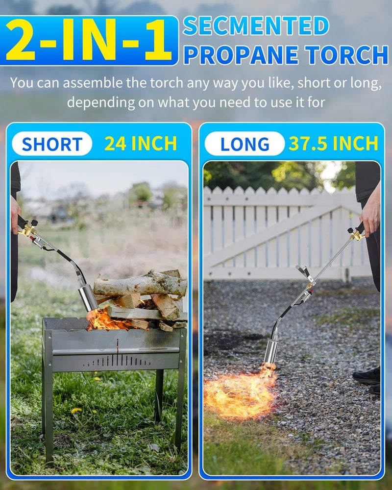 BEBOBLY Propane Torch Weed Burner Kit, Weed Torch High Output 340,000 BTU with 11.5FT Hose, Heavy Duty Blow Torch with Flame Control and Button Igniter, Flamethrower for Weeding, Roofing, Snow Melting, BBQ - Image 4